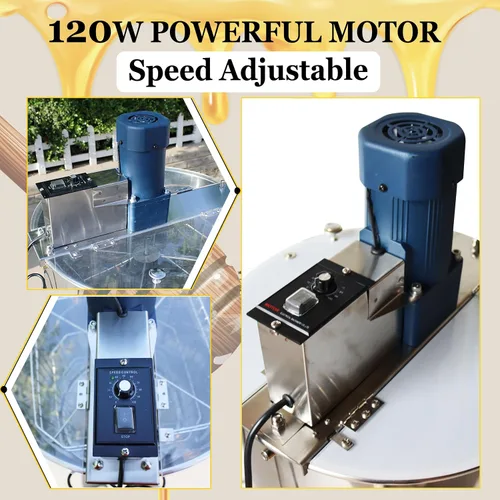 Miniatura 4 de TECHTONGDA Extractor eléctrico de miel, extractor de abeja de 3 marcos, tambor giratorio de panal de abeja de acero inoxidable, equipo de centrífuga