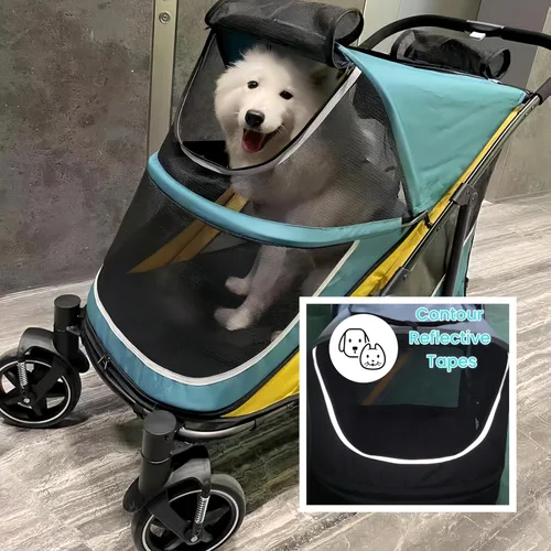 Miniatura 2 de Cochecito grande para perros de 4 ruedas para perros medianos o 2 perros, plegable con un solo clic, malla transpirable grande y techo solar