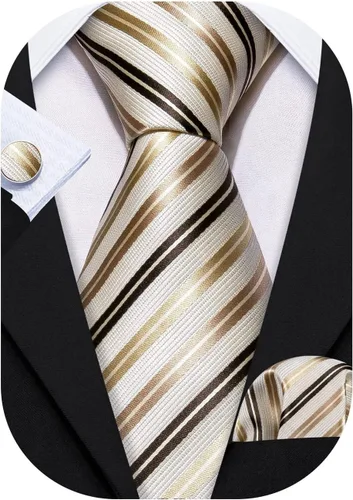 Miniatura 57 de Barry.Wang Juego de corbatas para hombre, corbata de seda a rayas, tejido a cuadros, gemelos formales, negocios, boda