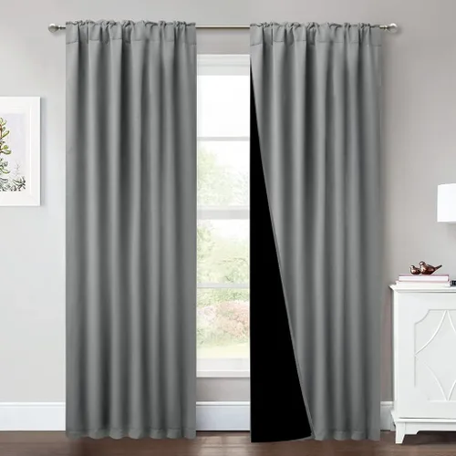 Miniatura 54 de NICETOWN Paneles de cortinas totalmente opacas para dormitorio que reducen el frío, cubiertas de ventana súper gruesas aisladas, cortinas Biscotti
