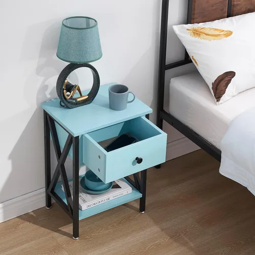 Miniatura 6 de VECELO Mesas auxiliares, mesita de noche moderna con cajón y estante, mesita de noche para dormitorio, sala de estar, marco de metal industrial