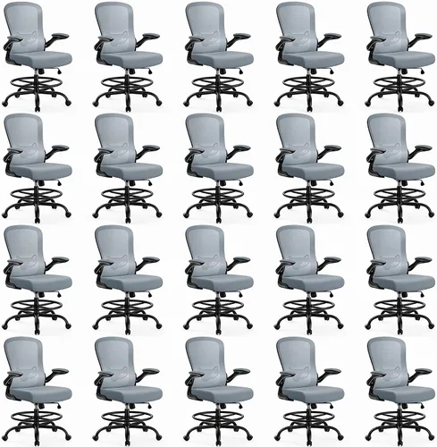 Miniatura 13 de ErGear Silla de dibujo, silla de escritorio de pie con reposabrazos abatibles, silla de escritorio alta altura ajustable, silla de oficina alta Negro