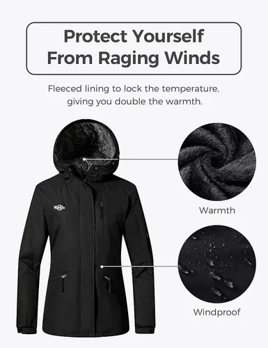 Miniatura 4 de Chamarra Wantdo con capucha resistente al viento y lluvia, para esquí, con forro polar, de invierno