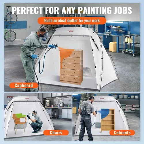 Miniatura 7 de VEVOR Cabina de Pintura Portátil, Carpa de Pintura en Aerosol Más Grande con Piso Integrado y Malla y Ganchos a Prueba de Viento, Estación de Carpa