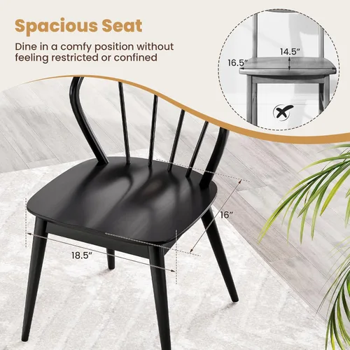 Miniatura 7 de Giantex Juego de 2 sillas de comedor de madera, sillas de cocina Windsor negras con respaldo alto de husillo y patas de madera de goma, asiento
