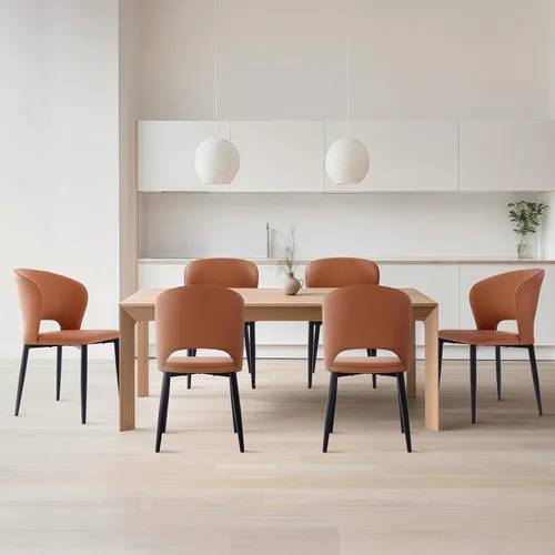 Miniatura 7 de Lamberia Juego de 2 sillas de comedor modernas para cocina y comedor con asiento acolchado de cuero sintético y patas de metal, color negro, juego