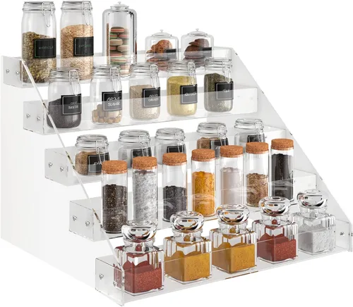 VAEHOLD Estante de especias acrílico, organizador transparente de 5 niveles para gabinete, estante vertical para especias de cocina, estante