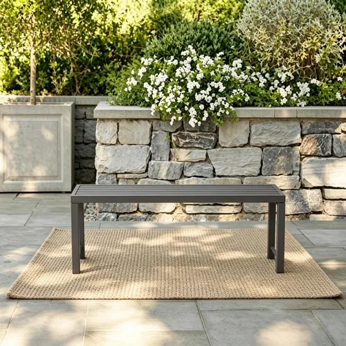 Miniatura 8 de Black Outdoor Bench, Outdoor Metal Backless Bench Set of 2, 46" Patio Garden Bench for Outdoor, All Wheather Outdoor Bench for Garden, Backyard