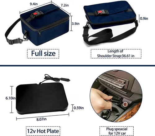 Miniatura 4 de Horno portátil, calentador de alimentos para automóvil de 12 V, portátil, mini horno personal, lonchera eléctrica con calefacción para Azul marino