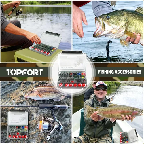 Miniatura 8 de TOPFORT Kit de 187/343 piezas de accesorios de pesca, Caja de aparejos de pesca organizada con aparejos incluidos, anzuelos de pesca, pesas de Kit