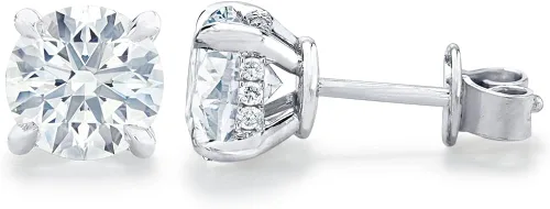 Miniatura 3 de Bo.Dream Round Cut Cubic Zirconia CZ Stud Earrings for Women 18K White Gold Plated Sterling Silver