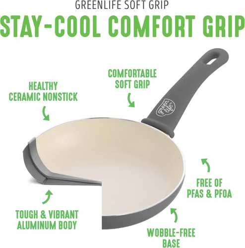 Miniatura 4 de GreenLife Soft Grip - Juego de cacerolas de 1 cuarto y 2 cuartos de galón, cerámica antiadherente saludable, no tóxico, sin PFAS y PFOA, apto