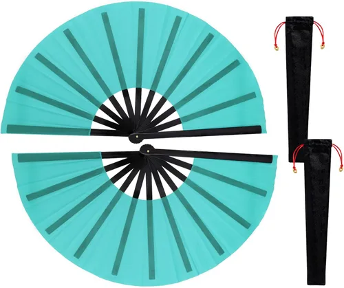 Miniatura 11 de Nydotd Paquete de 2 ventiladores plegables de mano grandes para fanáticos rave, tela de nailon plegable con funda de soporte para hombres y mujeres