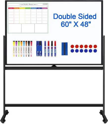 Miniatura 10 de Pizarra blanca magnética móvil de 72 x 48 pulgadas, pizarra blanca rodante sobre ruedas, grande de doble cara de 6 x 4 pies con soporte, pizarra
