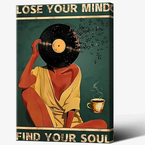 Miniatura 9 de Póster retro con texto en inglés «Lose Your Mind Find Your Soul», arte de pared inspirador para la salud mental, arte abstracto de música cósmica