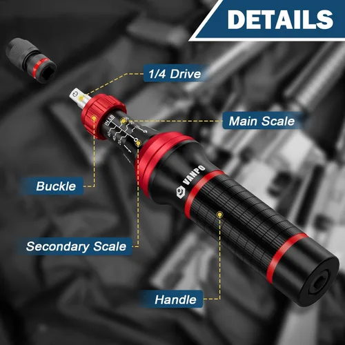 Miniatura 5 de VANPO Juego de destornilladores dinamométricos, 10–60 in-lb, kit de destornillador de llave dinamométrica de 64 piezas con impulsor de 1/4