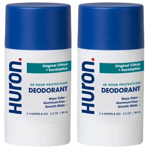Huron Desodorante para hombres y mujeres, protección contra olores de 48 horas, desodorante sin aluminio con aroma cítrico + eucalipto, hidratante,