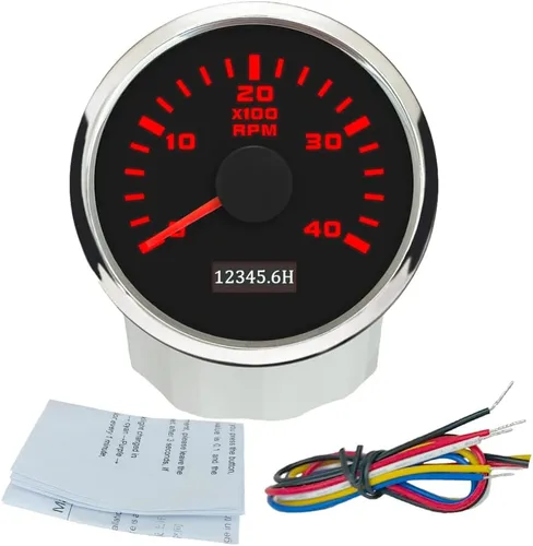 Miniatura 7 de ELING 52mm Generador 3000RPM Tacómetro con medidor de horas 12V 24V con retroiluminación roja Negro+Negro