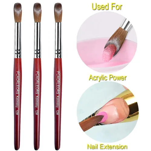 Miniatura 4 de (1 unidad) Cepillo de uñas acrílicas con cabello de sable Kolinsky 100% puro y mano de madera roja, cepillo de gel profesional redondo