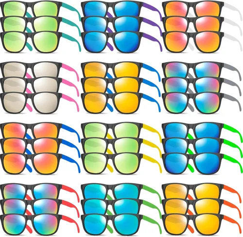 Paquete de 36 lentes de sol de neón de 12 colores para niños, recuerdos de fiesta a granel para niños, adultos, niñas, estilo retro de los años 80,