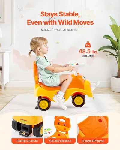 Miniatura 4 de VEVOR Auto de empuje para niños pequeños, Auto de empuje para niños pequeños de 19 a 36 meses, juguete de paseo para niños con bocina y música
