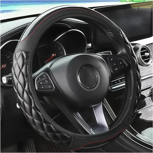 Funda de fibra de carbono para volante de automóvil, de cuero transpirable, antideslizante, protector de volante de vehículo de 14.5 a 15 pulgadas,