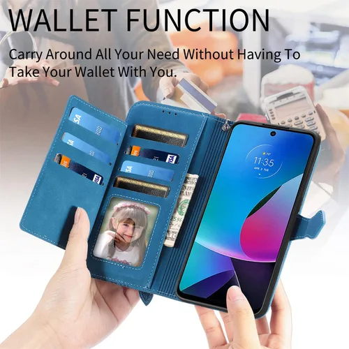 Miniatura 2 de Funda tipo cartera para Moto G Pure/G Power 2022/G Play 2023, funda de piel sintética de lujo con cremallera y soporte para tarjeta de crédito
