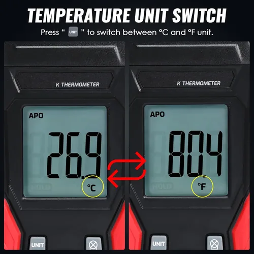 Miniatura 5 de Termómetro digital tipo K con dos sondas de termopar, -328°F ~ 2501°F Termómetro de termopar de un solo canal, medidor de temperatura HVAC