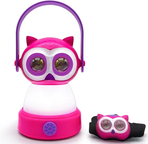 Juego de Linterna y Diadema de Búho para Niños, Luz Nocturna de Camping LED 360° 2-en-1, Alimentada por Batería 3×AA, ABS Segura para Niños, Juguete