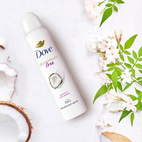 Miniatura 7 de Dove Desodorante en aerosol sin aluminio para mujer, 3 unidades de coco y jazmín rosa, 72 horas, protección contra olores, 4 onzas