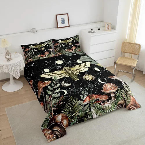 Miniatura 2 de Castle Fairy Juego de ropa de cama con acuarela de hongos, plantas salvajes de la jungla, edredón de cama tamaño queen, juego de ropa de cama súper