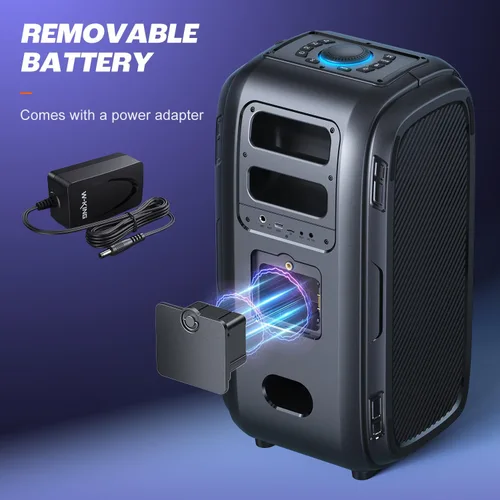 Miniatura 6 de W-KING 270W PEAK Altavoz de Fiesta Grande Bluetooth Más Fuerte/12 Graves Personalizados/Subwoofer Masivo de 125dB 6.5''x2 con Graves Profundos, Gran