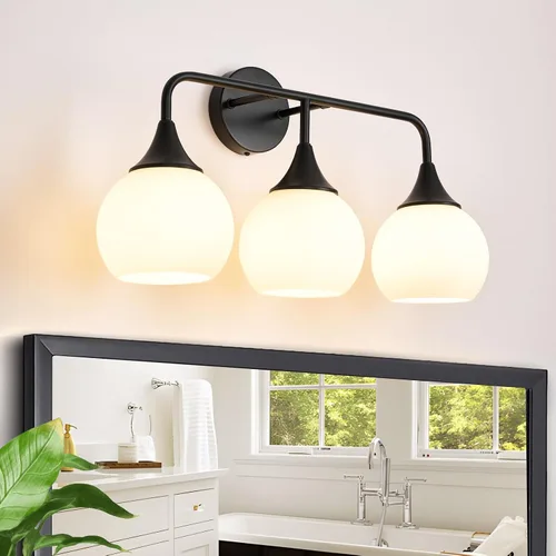 Miniatura 7 de Lámparas doradas de baño con 2 luces de tocador con pantalla de vidrio blanco leche, luces de tocador para baño, aplique de pared moderno para baño
