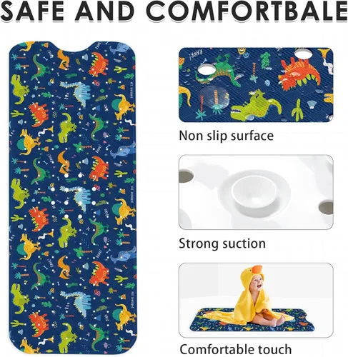 Miniatura 4 de Alfombra de baño para bebé para niños, lindo dinosaurio animal de 40 x 16 pulgadas, extra larga, antideslizante, con dibujos animados