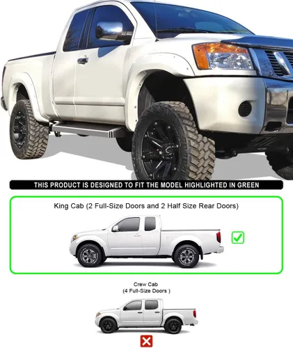 Miniatura 2 de APS Estribos plateados estilo estribo Nerf barras laterales compatibles con Nissan Frontier 2005-2025 King Cab y Suzuki Equator 2005-2012 Extra Cab
