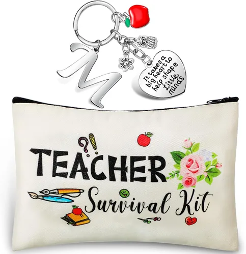 Miniatura 19 de Juego de regalo de agradecimiento al profesor, kit de supervivencia para profesores, llavero con inicial, regalos para profesores de graduación