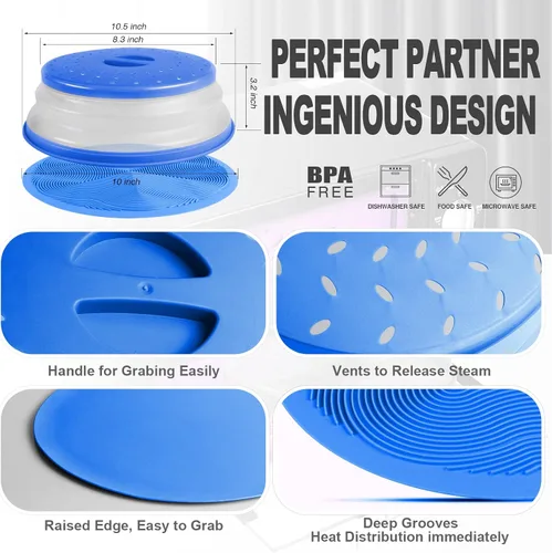 Miniatura 6 de Aidacom - Funda para salpicaduras de microondas 2 en 1, para alimentos y silicona para microondas, tapete como soporte para tazones, salvamanteles