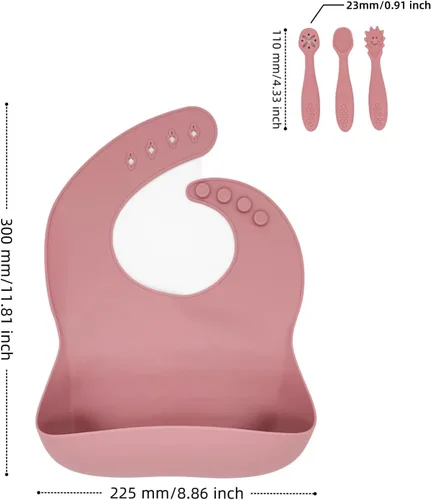 Miniatura 6 de Baberos de silicona para bebés, 2 unidades, con cucharas de silicona para bebés, impermeables, suaves
