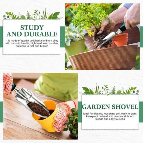 Miniatura 4 de Honoson Paleta de mano de jardín Paleta de trasplante con medidas Herramientas de plantación de aleación de aluminio con mango de goma Pequeñas