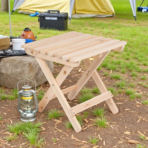 Miniatura 4 de Shine Company - Mesa auxiliar cuadrada plegable de madera maciza, mesa de patio pequeña Adirondack para exteriores, natural