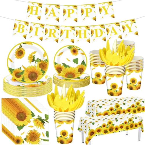 Tinlade 172 piezas de suministros de decoración de fiesta de cumpleaños de girasol para 24 invitados con juego de vajilla de girasol, incluye plato,