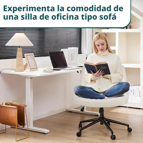 Miniatura 3 de OLIXIS Silla cruzada con ruedas anchas con patas cruzadas, silla de escritorio de oficina, cómoda silla de tela sin brazos ajustable giratoria