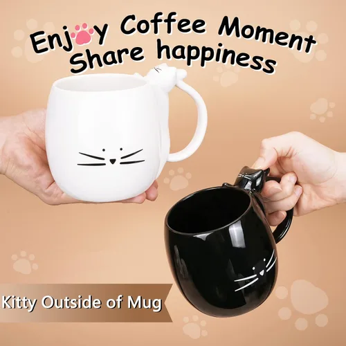 Miniatura 7 de Koolkatkoo Taza de café con diseño de gato, regalo para amantes de los gatos, tazas de té de cerámica, color negro, 16 onzas Gato plano negro