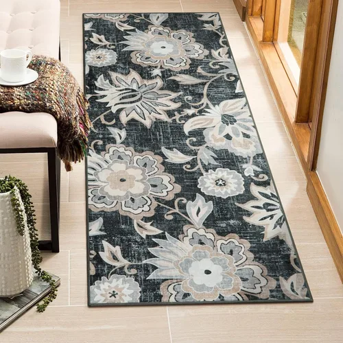 Miniatura 75 de Beeiva Alfombras florales de entrada, lavables para interiores, ultra fina, de 2 x 3 pies, antideslizante, para cocina, tapete de cachemira suave
