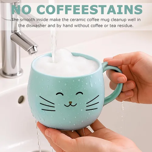 Miniatura 4 de Yuwu Taza de café de cerámica con cuchara y tapa, taza de 13.5 onzas con tapa de soporte para teléfono, bonita taza de té para mujeres y entusiastas