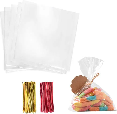 Miniatura 15 de Morepack Bolsas de celofán, 6 x 12 pulgadas, 200 bolsas de celofán con lazos para amarrarlas, de plástico, para poner postres, pastelería, dulces