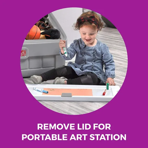 Miniatura 3 de Step2 Caja de juguetes y tapa de arte 2 en 1, contenedor y organizador de juguetes para niños, caballete y cofre en uno, hecho de plástico duradero