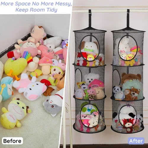 Miniatura 7 de Basumee Red o Hamaca para Animales de Peluche 2 Piezas Red de Almacenamiento de Juguetes Hamaca para Peluches Organizador de Malla de Almacenamiento