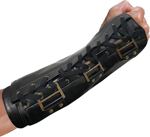 Miniatura 6 de BOMJJOR Michael - Guante de brazo sin dedos MJ Jackson BAD ajustable de cuero, armadura con hebilla, disfraz punk
