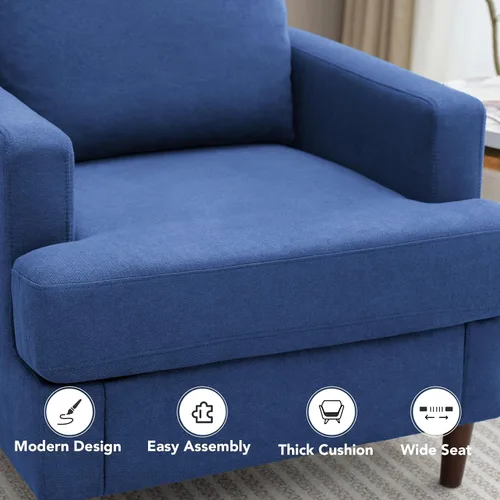 Miniatura 3 de Weture Silla de Acento Moderna de Mediados del Siglo, Sillón de Tela de Lino para Sala de Estar, Cómodas Sillas de Lectura Tapizadas para Azul